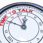 21054018 - 3d illustration of closeup of clock with words time to talk