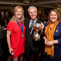 Winning team for the NCBC Golf Day was Franco Ciaurro's firm CEMA. Here he receives the trophy from Club President Dianne Allen (left) and Golf Day co-organiser Deborah Labbate Photo courtesy of Spike